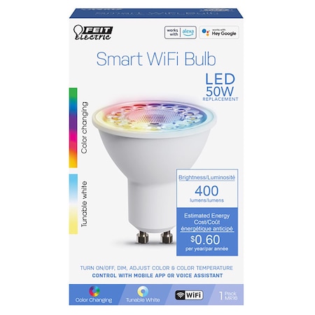 Feit Electric Feit Smart Home MR16 GU10 Smart-Enabled LED Bulb Color Changing 50 Watt Equivalence 1 pk MR16GU10RGBWCAG